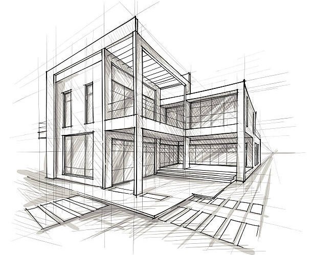Vector illustration of the architectural design. In the style of drawing. (ai 10 eps with transparency effect).